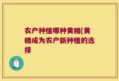 农户种植哪种黄精(黄精成为农户新种植的选择
