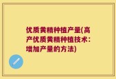 优质黄精种植产量(高产优质黄精种植技术：增加产量的方法)