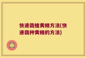 快速栽植黄精方法(快速栽种黄精的方法)