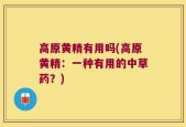 高原黄精有用吗(高原黄精：一种有用的中草药？)