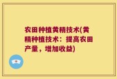 农田种植黄精技术(黄精种植技术：提高农田产量，增加收益)