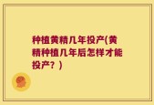 种植黄精几年投产(黄精种植几年后怎样才能投产？)