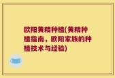欧阳黄精种植(黄精种植指南，欧阳家族的种植技术与经验)