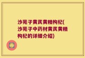 沙苑子黄芪黄精枸杞(沙苑子中药材黄芪黄精枸杞的详细介绍)