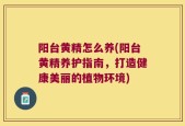 阳台黄精怎么养(阳台黄精养护指南，打造健康美丽的植物环境)
