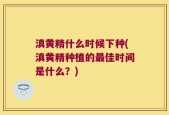 滇黄精什么时候下种(滇黄精种植的最佳时间是什么？)