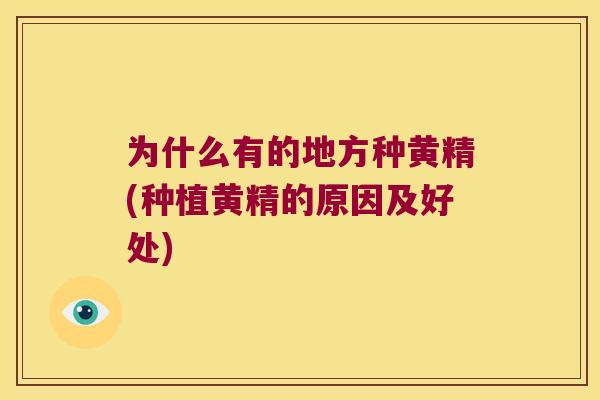 为什么有的地方种黄精(种植黄精的原因及好处)