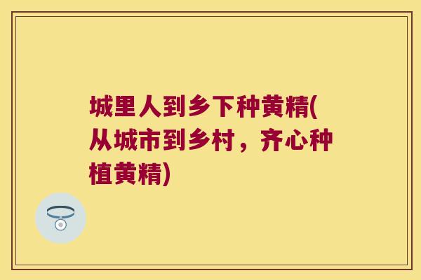 城里人到乡下种黄精(从城市到乡村,齐心种植黄精) 城里人到乡下种黄精(从城市到乡村,齐心种植黄精)