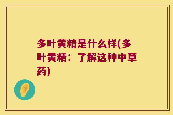 多叶黄精是什么样(多叶黄精:了解这种中草药) 多叶黄精是什么样(多叶黄精:了解这种中草药)