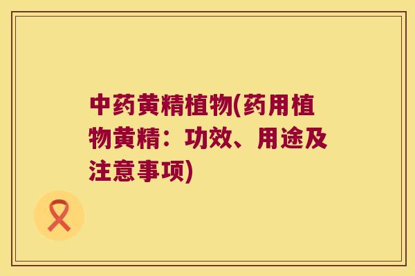 黄精植物(药用植物黄精：功效、用途及注意事项)