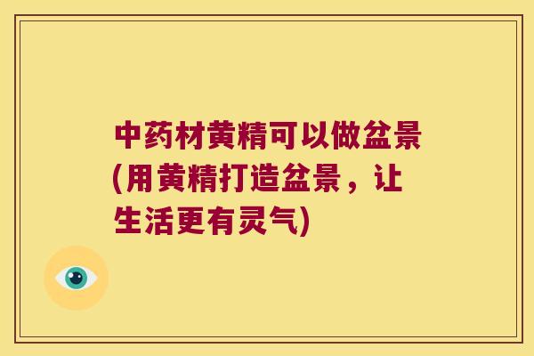 材黄精可以做盆景(用黄精打造盆景，让生活更有灵气)