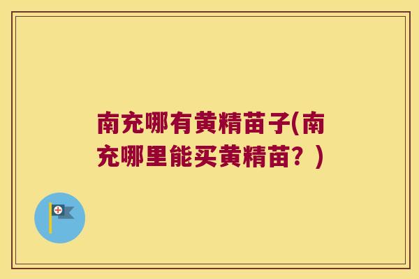南充哪有黄精苗子(南充哪里能买黄精苗？)