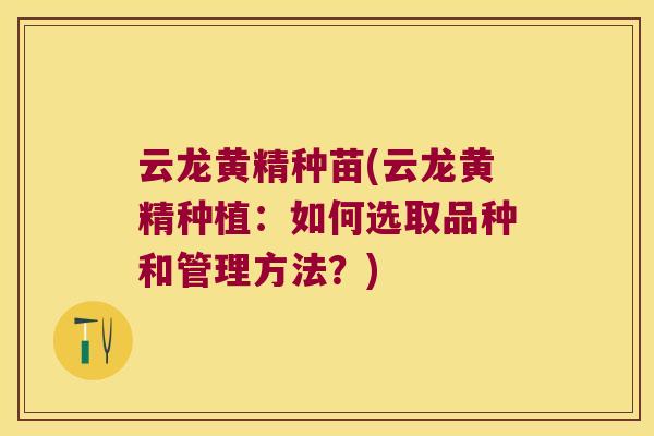 云龙黄精种苗(云龙黄精种植：如何选取品种和管理方法？)