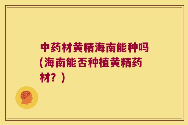 材黄精海南能种吗(海南能否种植黄精药材？)