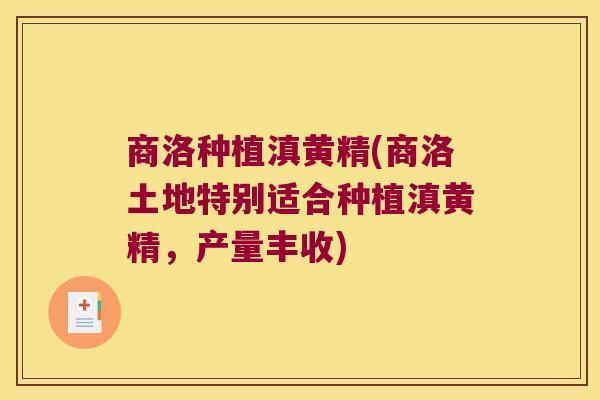 商洛种植滇黄精(商洛土地特别适合种植滇黄精,产量丰收) 商洛种植滇黄精(商洛土地特别适合种植滇黄精,产量丰收)