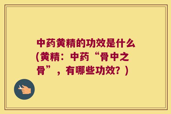 黄精的功效是什么(黄精：“骨中之骨”，有哪些功效？)