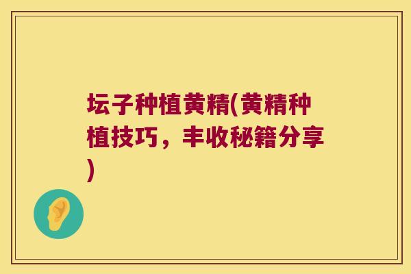 坛子种植黄精(黄精种植技巧,丰收秘籍分享) 坛子种植黄精(黄精种植技巧,丰收秘籍分享)