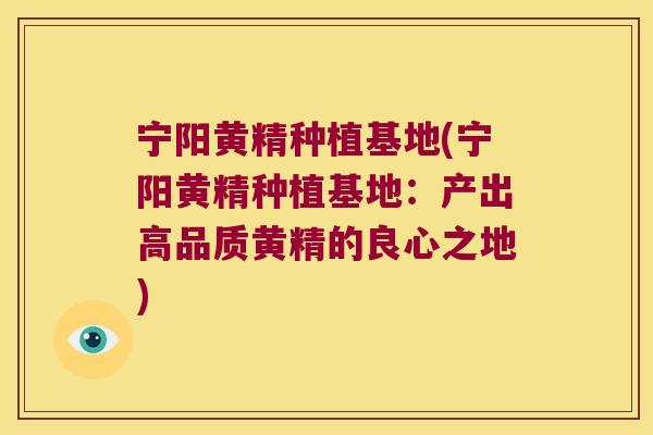 宁阳黄精种植基地(宁阳黄精种植基地：产出高品质黄精的良心之地)