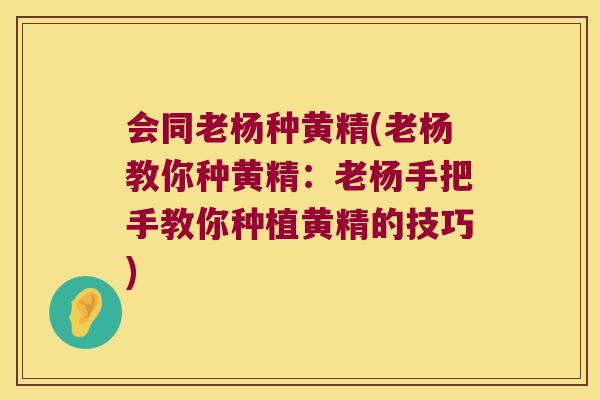 会同老杨种黄精(老杨教你种黄精:老杨手把手教你种植黄精的技巧) 会同老杨种黄精(老杨教你种黄精:老杨手把手教你种植黄精的技巧)