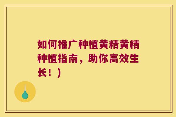 如何推广种植黄精黄精种植指南,助你高效生长!) 如何推广种植黄精黄精种植指南,助你高效生长!)