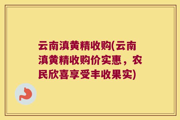 云南滇黄精收购(云南滇黄精收购价实惠，农民欣喜享受丰收果实)