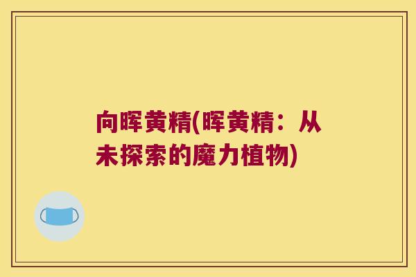 向晖黄精(晖黄精:从未探索的魔力植物) 向晖黄精(晖黄精:从未探索的魔力植物)