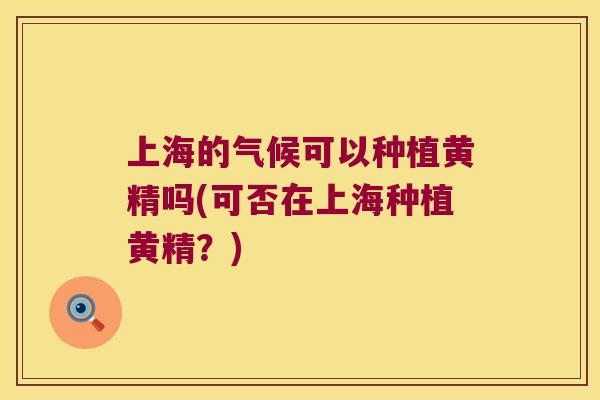 上海的气候可以种植黄精吗(可否在上海种植黄精?) 上海的气候可以种植黄精吗(可否在上海种植黄精?)