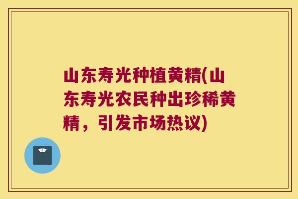 山东寿光种植黄精(山东寿光农民种出珍稀黄精，引发市场热议)