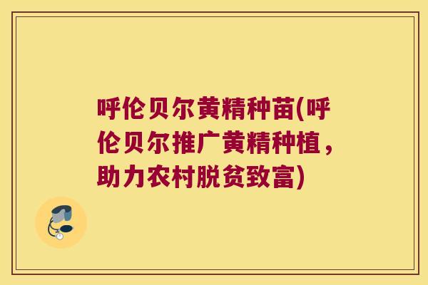 呼伦贝尔黄精种苗(呼伦贝尔推广黄精种植，助力农村脱贫致富)