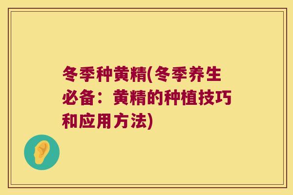 冬季种黄精(冬季养生必备:黄精的种植技巧和应用方法) 冬季种黄精(冬季养生必备:黄精的种植技巧和应用方法)