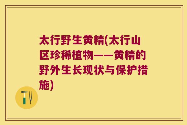 太行野生黄精(太行山区珍稀植物——黄精的野外生长现状与保护措施) 太行野生黄精(太行山区珍稀植物——黄精的野外生长现状与保护措施)