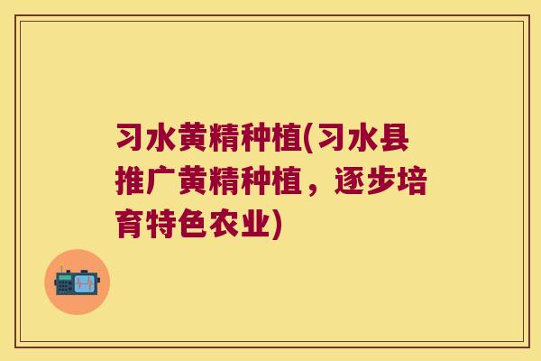 习水黄精种植(习水县推广黄精种植，逐步培育特色农业)