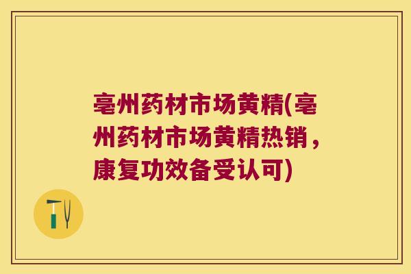 亳州药材市场黄精(亳州药材市场黄精热销，康复功效备受认可)