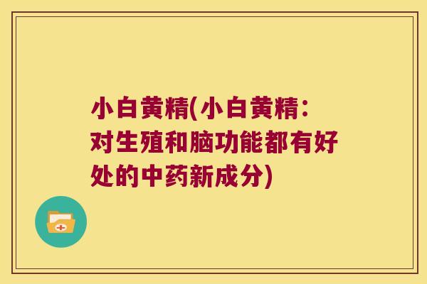 小白黄精(小白黄精:对生殖和脑功能都有好处的新成分) 小白黄精(小白黄精:对生殖和脑功能都有好处的新成分)