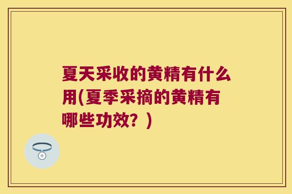 夏天采收的黄精有什么用(夏季采摘的黄精有哪些功效?) 夏天采收的黄精有什么用(夏季采摘的黄精有哪些功效?)