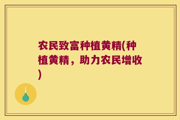 农民致富种植黄精(种植黄精,助力农民增收) 农民致富种植黄精(种植黄精,助力农民增收)