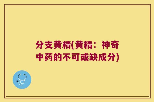 分支黄精(黄精：神奇的不可或缺成分)