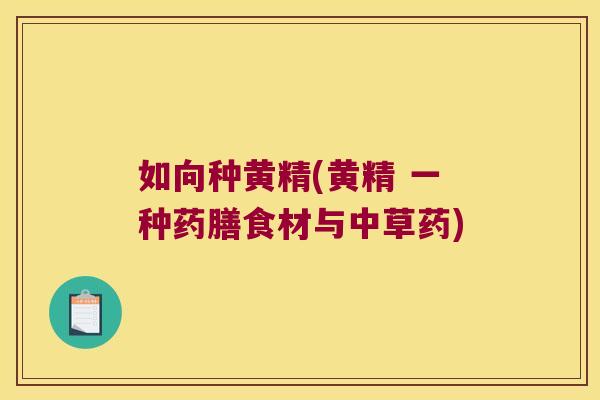 如向种黄精(黄精 一种药膳食材与中草药)