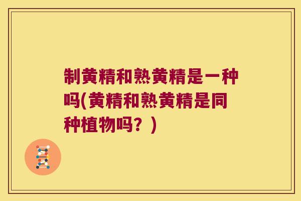 制黄精和熟黄精是一种吗(黄精和熟黄精是同种植物吗？)