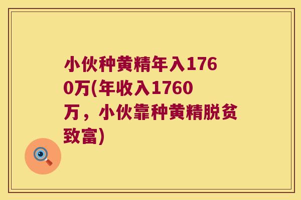小伙种黄精年入1760万(年收入1760万，小伙靠种黄精脱贫致富)