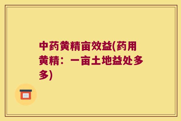 黄精亩效益(药用黄精:一亩土地益处多多) 黄精亩效益(药用黄精:一亩土地益处多多)