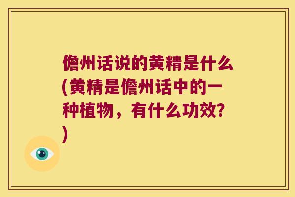 儋州话说的黄精是什么(黄精是儋州话中的一种植物，有什么功效？)