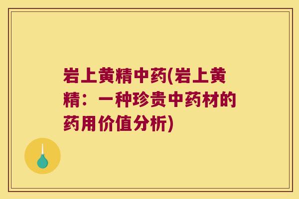 岩上黄精(岩上黄精：一种珍贵材的药用价值分析)