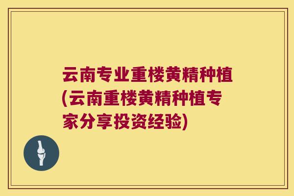 云南专业重楼黄精种植(云南重楼黄精种植专家分享投资经验) 云南专业重楼黄精种植(云南重楼黄精种植专家分享投资经验)