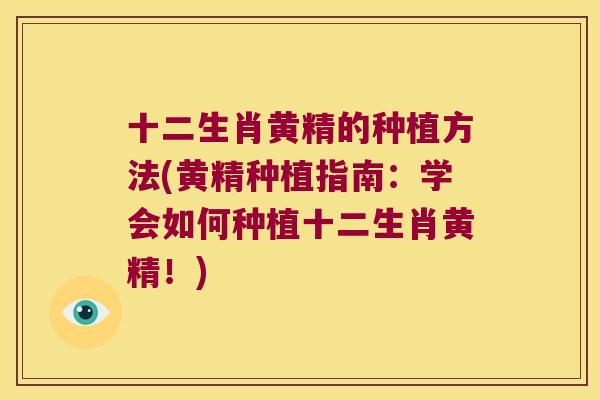 十二生肖黄精的种植方法(黄精种植指南：学会如何种植十二生肖黄精！)