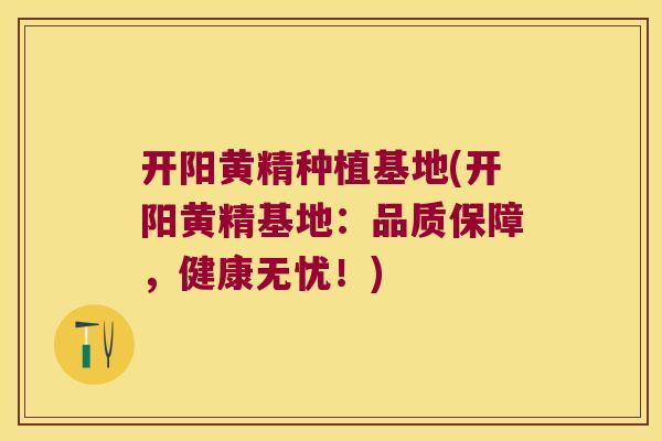 开阳黄精种植基地(开阳黄精基地：品质保障，健康无忧！)