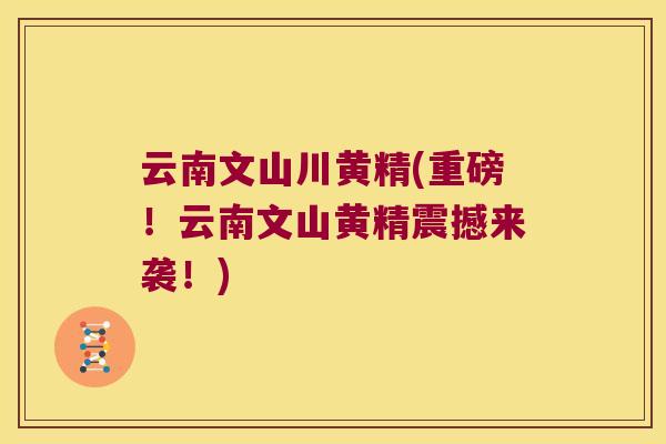 云南文山川黄精(重磅！云南文山黄精震撼来袭！)