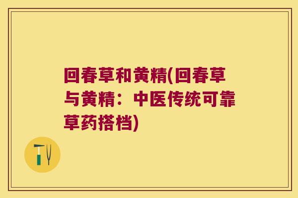 回春草和黄精(回春草与黄精：中医传统可靠草药搭档)
