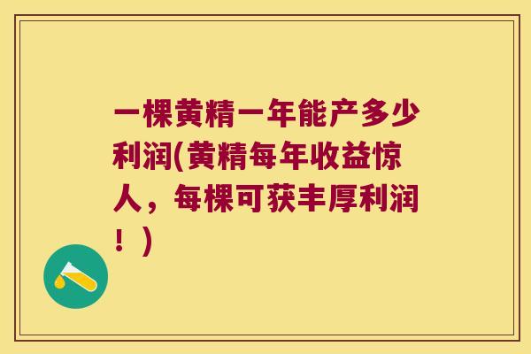 一棵黄精一年能产多少利润(黄精每年收益惊人，每棵可获丰厚利润！)