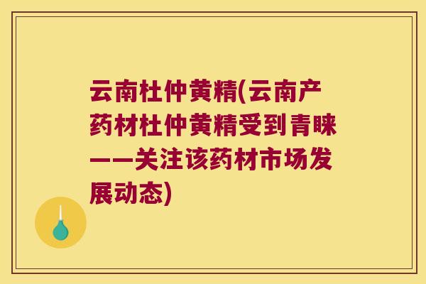 云南杜仲黄精(云南产药材杜仲黄精受到青睐——关注该药材市场发展动态)